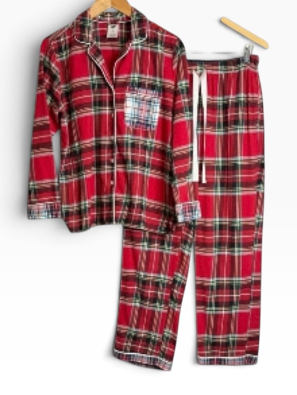 NWOT Lands' End Womens XL 100% Cotton Flannel Red Plaid Pajama Set Pockets